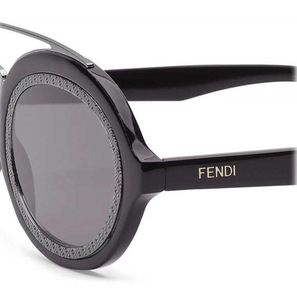 NEW FENDI SUNGLASSES, ROUND BLACK UNISEX EYEWEAR FENDI - Picture 5 of 6